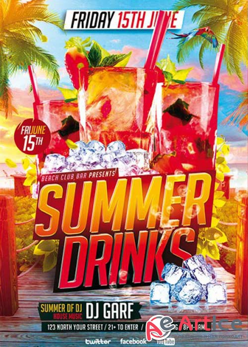 Summer Drinks V9 Premium Flyer Template + Facebook Cover