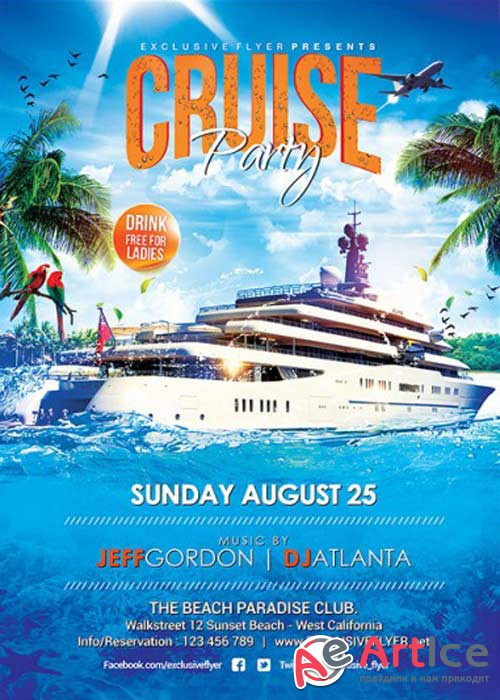 Cruise Party V5 Premium Flyer Template + Facebook Cover