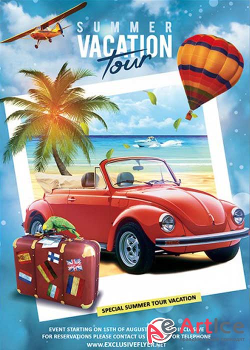 Summer Vacation Tour V4 Premium Flyer Template + Facebook Cover