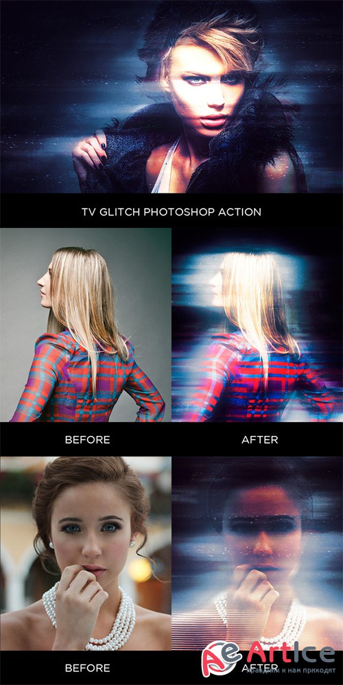 TV Glitch Photoshop Action - Creativemarket 579094