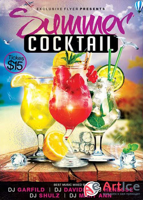 Summer Cocktails V7 Premium Flyer Template + Facebook Cover