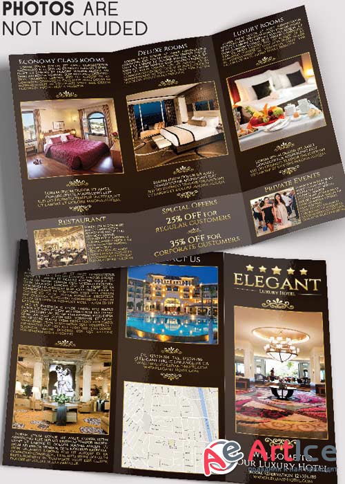 Elegant Hotel V1 Tri-Fold Brochure PSD Template