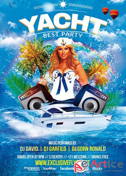 Yacht Party V1 Premium Flyer Template + Facebook Cover