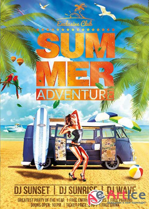 Summer Adventure V1 Premium Flyer Template + Facebook Cover