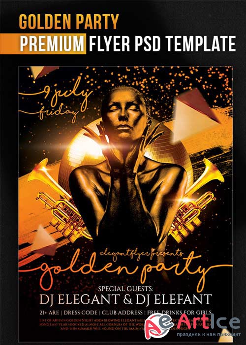 Golden Party V10 Flyer PSD Template + Facebook Cover