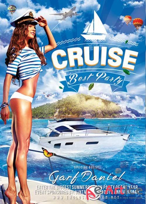 Cruise Best Party V2 Premium Flyer Template + Facebook Cover