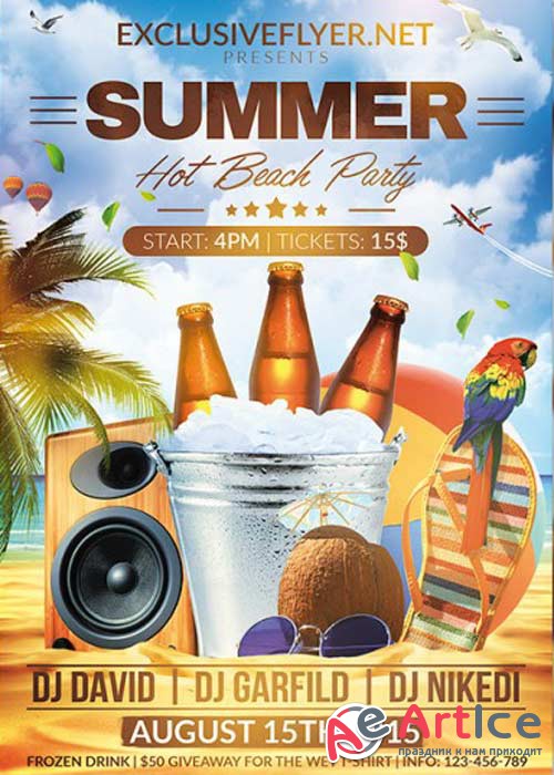 Summer Hot Beach Party V2 Premium Flyer Template + Facebook Cover