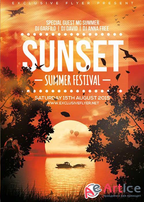 Sunset Summer Festoval V4 Premium Flyer Template + Facebook Cover