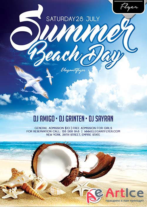 Summer Beach Day Flyer V1 PSD Template + Facebook Cover
