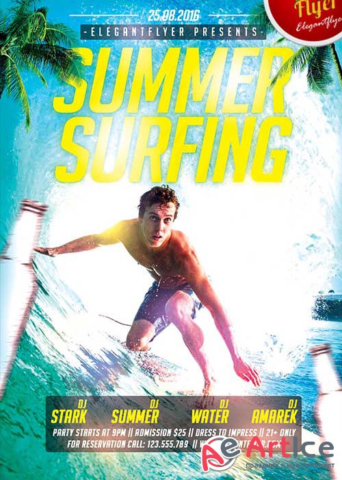Summer Surfing Flyer V4 PSD Template + Facebook Cover