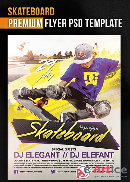 Skateboard V1 Flyer PSD Template + Facebook Cover
