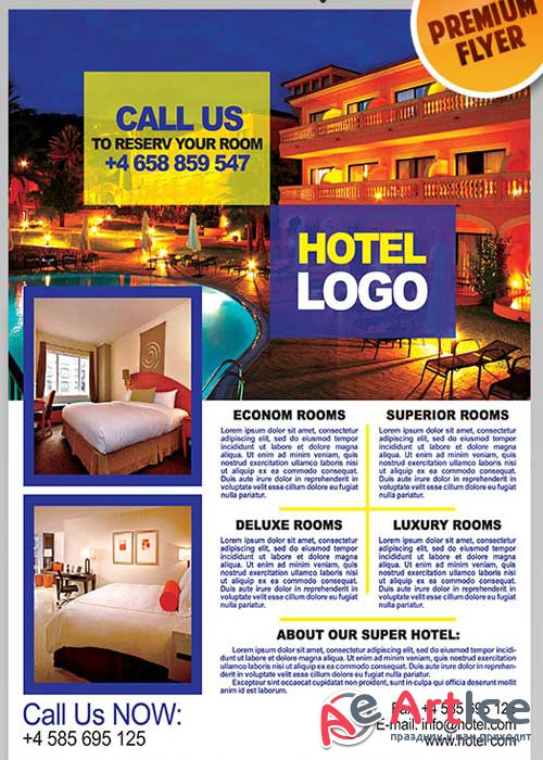 Hotel Reservation V1 Flyer PSD Template + Facebook Cover