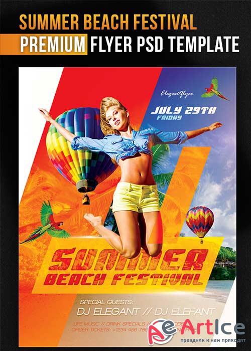 Summer Beach Festival V3 Flyer PSD Template + Facebook Cover
