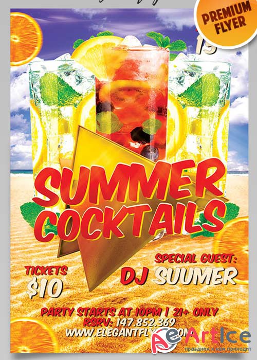 Summer Cocktails V8 Flyer PSD Template + Facebook Cover