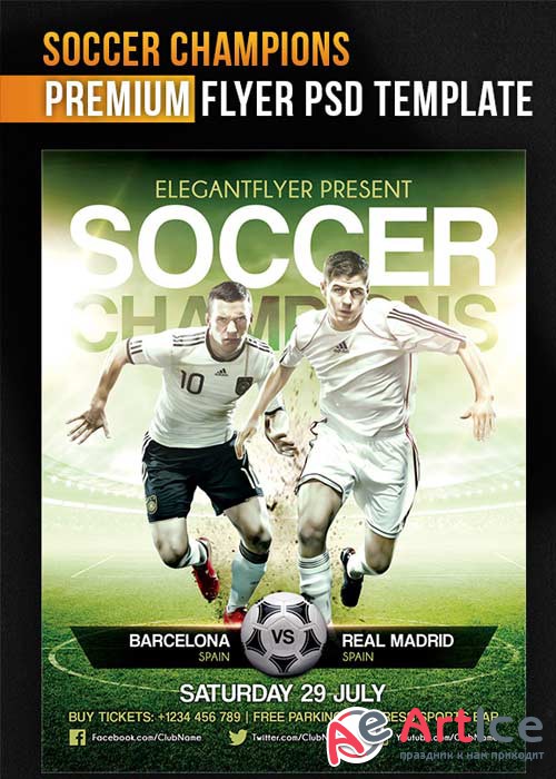 Soccer Champions V5 Flyer PSD Template + Facebook Cover