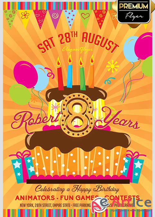 Kid Birthday Invitation Flyer V2 PSD Template + Facebook Cover