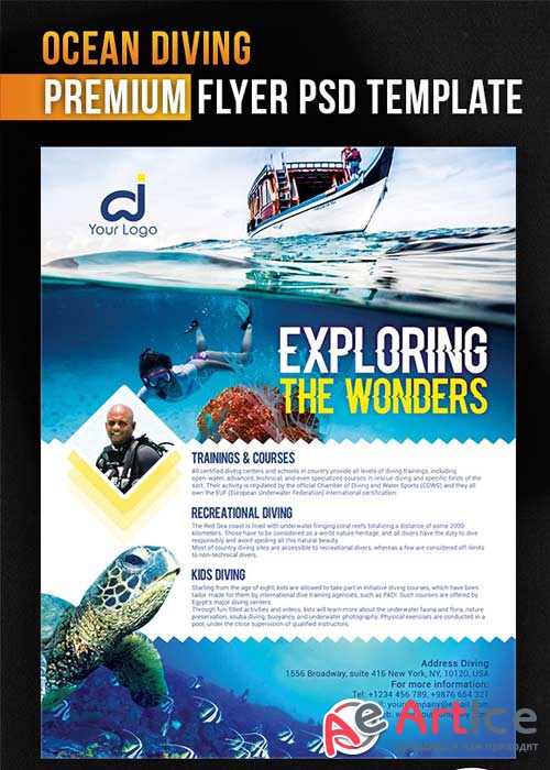 Ocean Diving V1 Flyer PSD Template + Facebook Cover