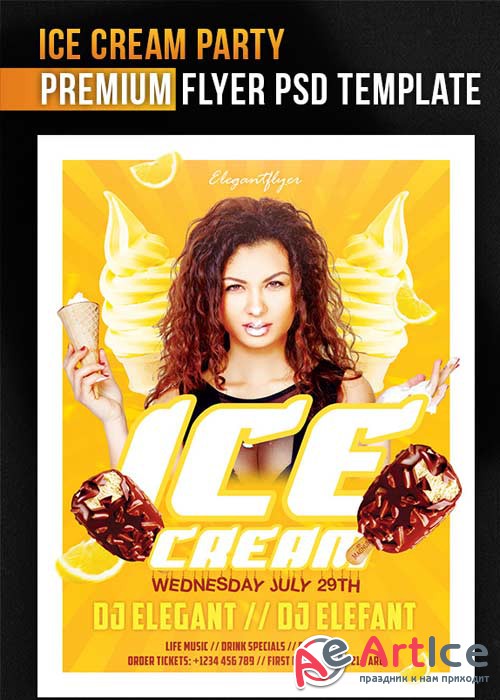 Ice Cream Party Flyer PSD Template + Facebook Cover
