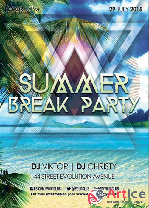 Summer Break Party V7 Premium Flyer Template + Facebook Cover
