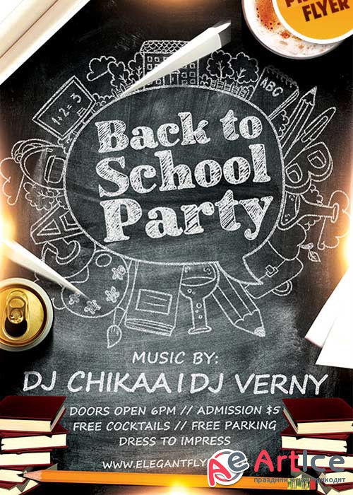 Back to School Party V14 Flyer PSD Template + Facebook Cover