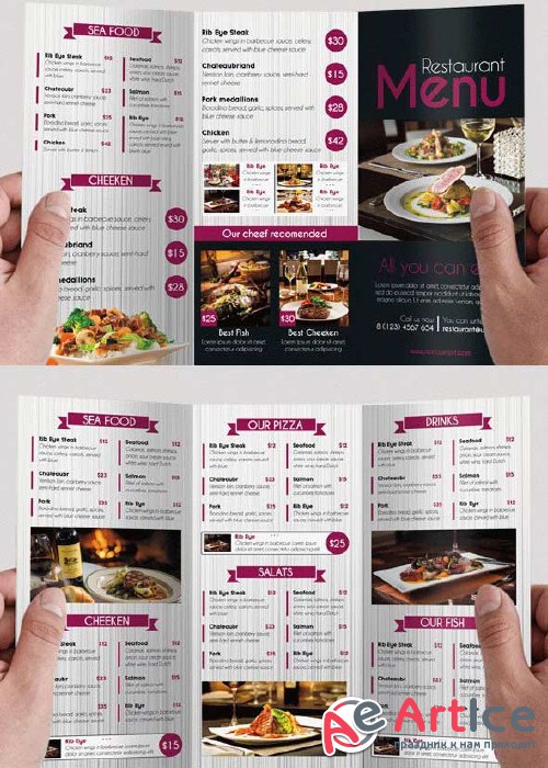 Restaurant Menu PSD Tri-Fold PSD Brochure Template