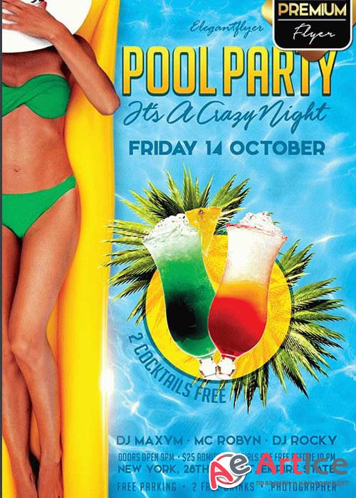 Pool Party Its a Crazy Night V1 Flyer PSD Template + Facebook Cover