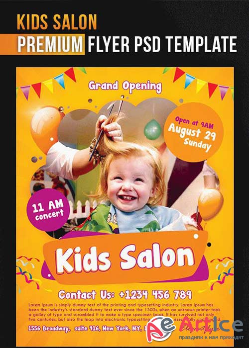 Kids Salon V1 Flyer PSD Template + Facebook Cover