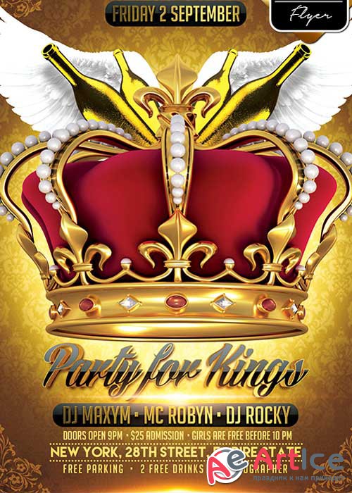 Party for Kings V1 Flyer PSD Template + Facebook Cover