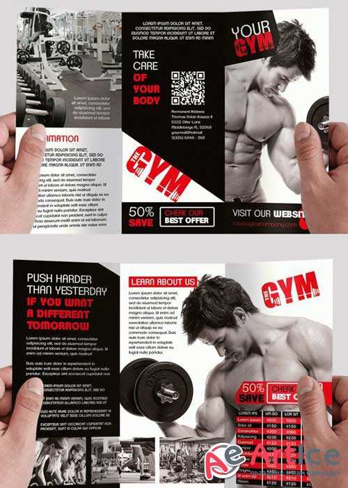 Gym V3 Premium Tri-Fold PSD Brochure Template