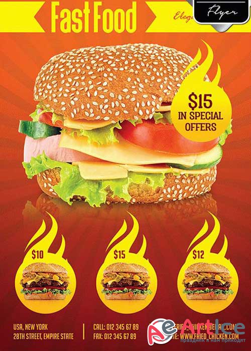 Fast Food Menu Flyer PSD Template + Facebook Cover