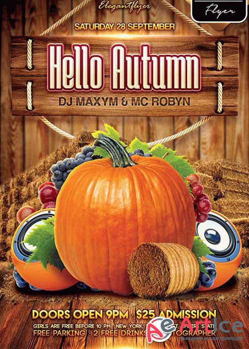 Hello Autumn Party Flyer PSD V3 Template + Facebook Cover