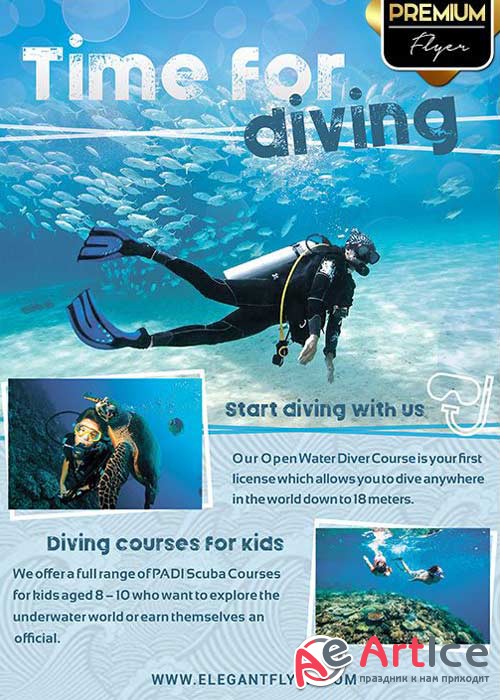 Diving Time Premium Flyer PSD V3 Template + Facebook Cover
