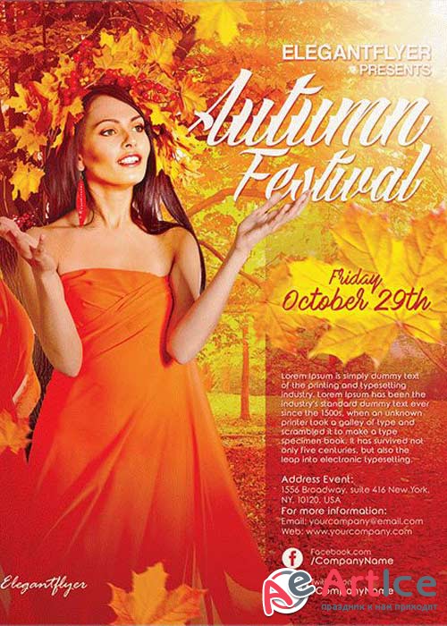Autumn Festival Flyer PSD V14 Template + Facebook Cover