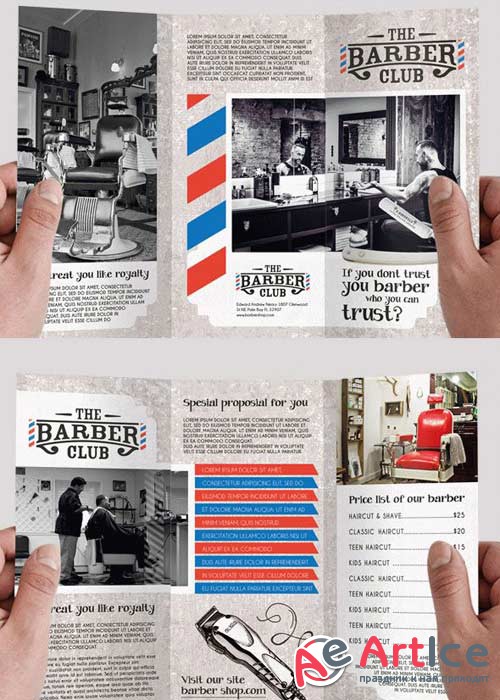 Barbershop V7 Premium Tri-Fold PSD Brochure Template