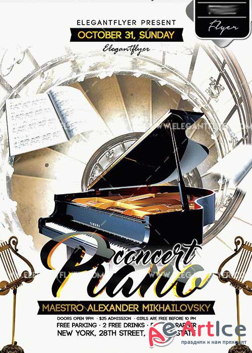 Piano concert V1 Flyer PSD Template + Facebook Cover