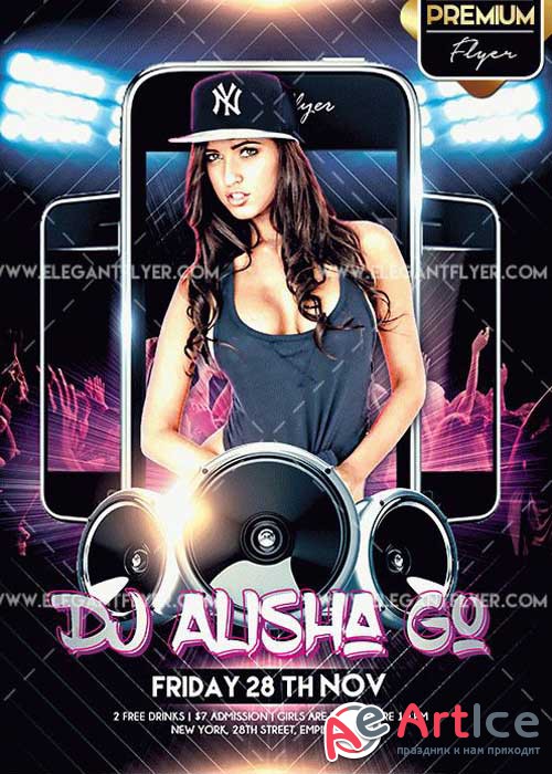 DJ Alisha Go V1 Flyer PSD Template + Facebook Cover