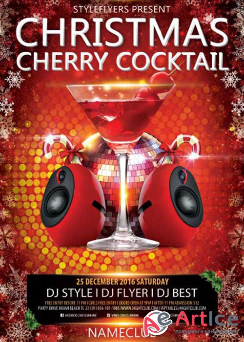 Christmas Cherry Cocktail PSD V1 Flyer Template with Facebook Cover