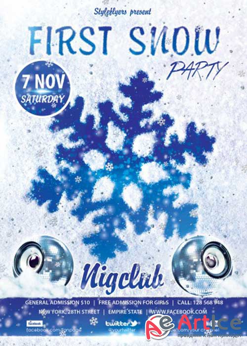 First Snow Party Flyer PSD V1 Template with Facebook cover