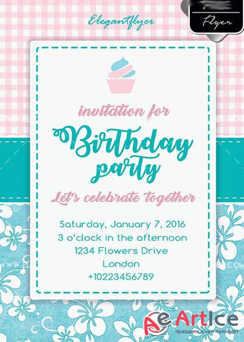 Birthday Party Flyer PSD V8 Template + Facebook cover