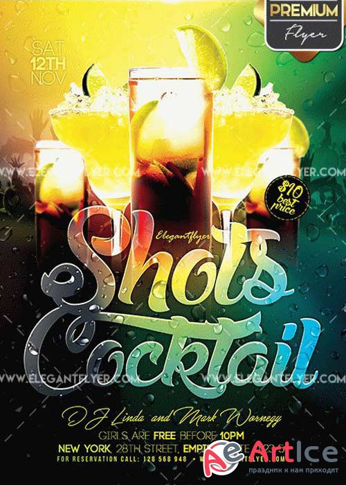Shots Cocktail Flyer PSD V12 Template + Facebook Cover