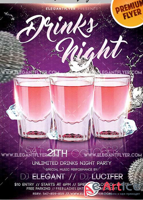 Drinks Night Flyer PSD V7 Template + Facebook Cover