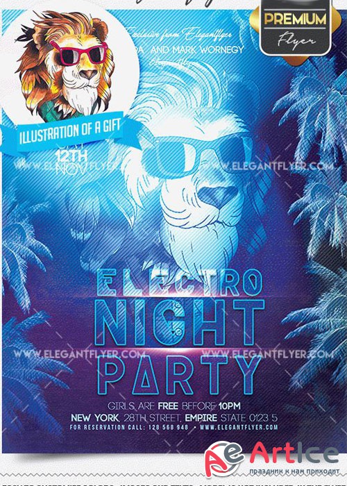 Electro Night Party Flyer PSD V02 Template + Facebook Cover