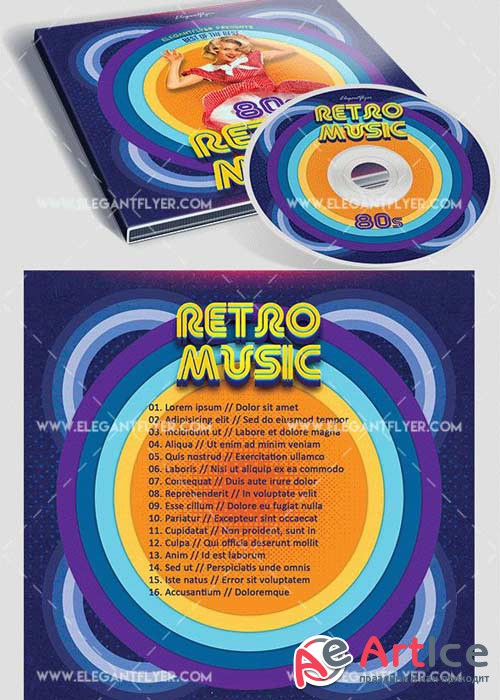 Retro Music Premium CD&DVD cover PSD V2 Template