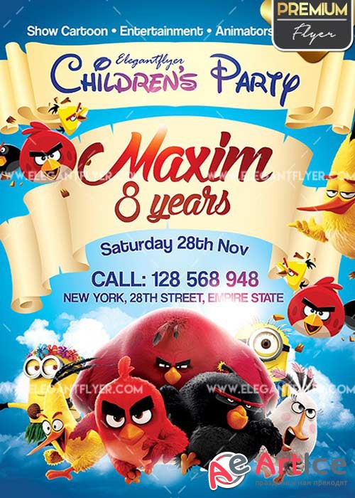 Childrens Party V01 Flyer PSD Template + Facebook Cover