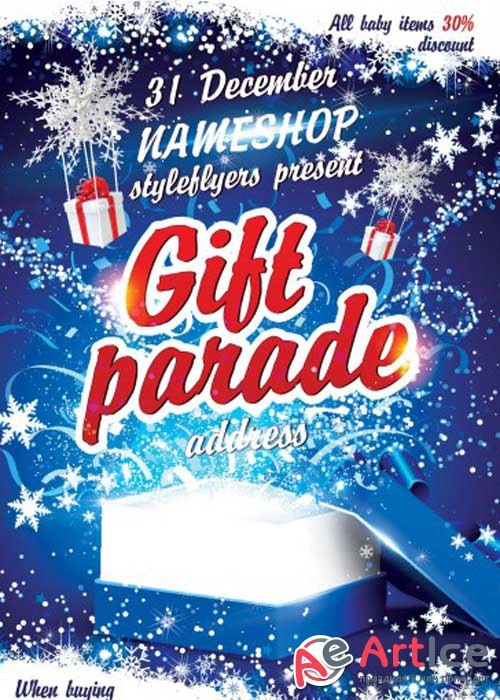 Gift Parade V1 PSD Flyer Template with Facebook Cover