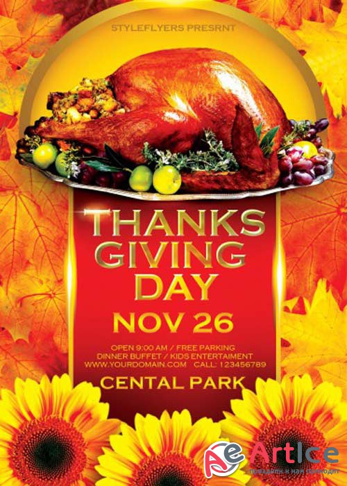 Thanksgiving Day PSD V9 Flyer Template with Facebook Cover