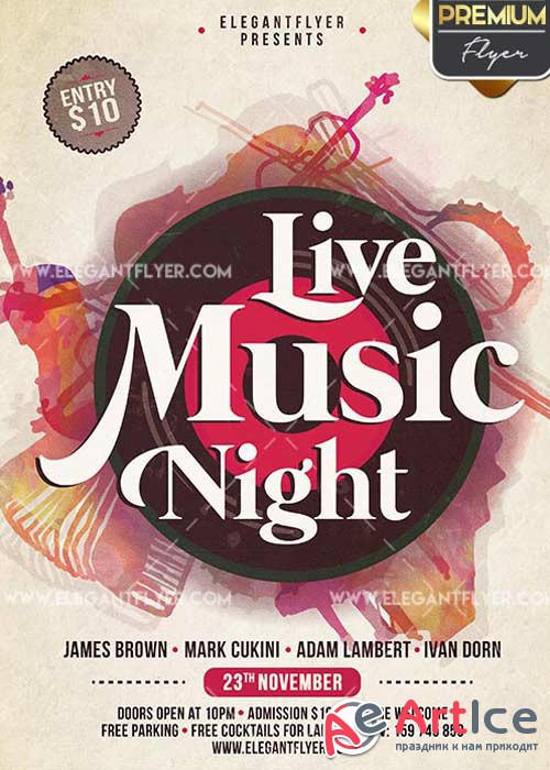 Live Music Night Flyer PSD V5 Template + Facebook Cover