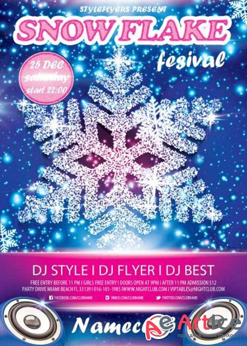 Snow Flake Fesival PSD V10 Flyer Template with Facebook Cover