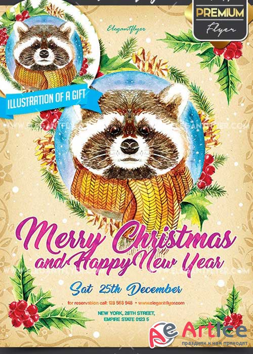 Merry Christmas and Happy New Year Flyer PSD V5 Template + Facebook Cover