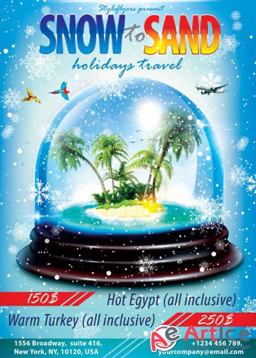 Snow to Sand Holidays Travel PSD Flyer Template with Facebook Cover